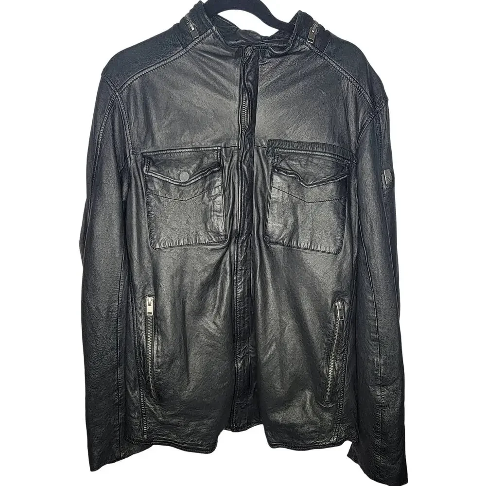 MAURITIUS LEATHER MEN'S GOEFF LAMB LEATHER ZIP-FRONT TRUCKER JACKET - Picture 3 of 16